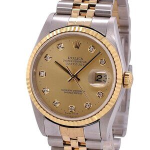 ROLEX DATEJUST CHAMPAGNE INDEX DIAL 18K GOLD FLUTED JUBILEE TWOTONE WATCH 16233